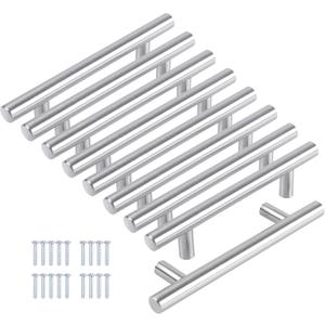 8 Pack 6" Cabinet pulls Brushed Nickel T bar Cupboard Handle Stainless Steel Drawer pulls, 6" Length, 3 3/4" Hole Center (Silver)