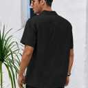 Runcati Mens Linen Cuban Guayabera Shirts Button Down Short Sleeve Shirt Cotton Hippie Summer Beach Vacation Shirts (Black, L)