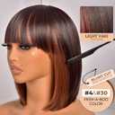 ToyoTress Bob Wigs With Bangs - 12 Inch Black Mix Brown Bob Wig With Bang For Black Women Daily Costume Cosplay, Short Light Yaki Straight Synthetic Hair Wigs Heat Resistant (12 Inch, SH4/30-612H)