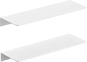 2-Piece White Metal Floating Shelves - Aluminum Alloy Wall Mounted Shelf No Drilling, Rust-Proof, 15.7" Width for Home Decor & Storage in Living Room, Bedroom, Bathroom