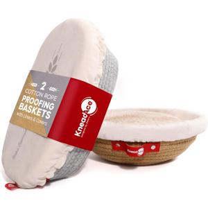 KneadAce Cotton Rope Banneton Bread Proofing Basket Set, Oval & Round Bread Baskets with Liners & Covers for Artisan Bread Baking, Sourdough Bread Baking Supplies