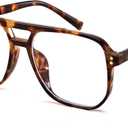 FEISEDY Blue Light Blocking Glasses Fake Nerd Clear Square Computer Lightweight Pilot Glasses Frame Oversized B2866 (Leopard Frame)