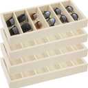 JJUNW 4 Pcs Velvet Sunglasses Organizer Tray, 6 Grids Beige Sunglass Organizer Velvet Tray Stackable Jewelry Display Organizers for Glasses Jewelry Watch Display