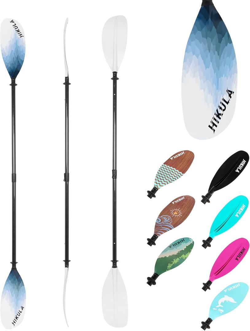 Adjustable Carbon Fiber Shaft Kayak Paddle, Kayaking Oars with Reinforced Nylon Blade for Adults, 4 Piece, 86in/220cm to 90in/230cm (Snow Mountain White)