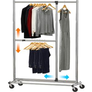 Simple Houseware Dual Bar Adjustable Clothing Garment Rack, 72 Inches Height, Chrome