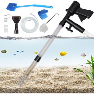 Carefree Fish Aquarium Gravel Cleaner 15~30In with 6Ft Water Hose Fish Tank Water Changer Sand Vacuum with Skimmer Net and Long Handle Sponge Brush Algae Scraper