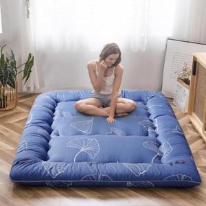 MAXYOYO Leaf Printed Japanese Futon Floor Mattress, Thicken Sleeping Pad Floor Bed Roll Up Camping Guest Mattress Folding Couch Bed, Queen Size