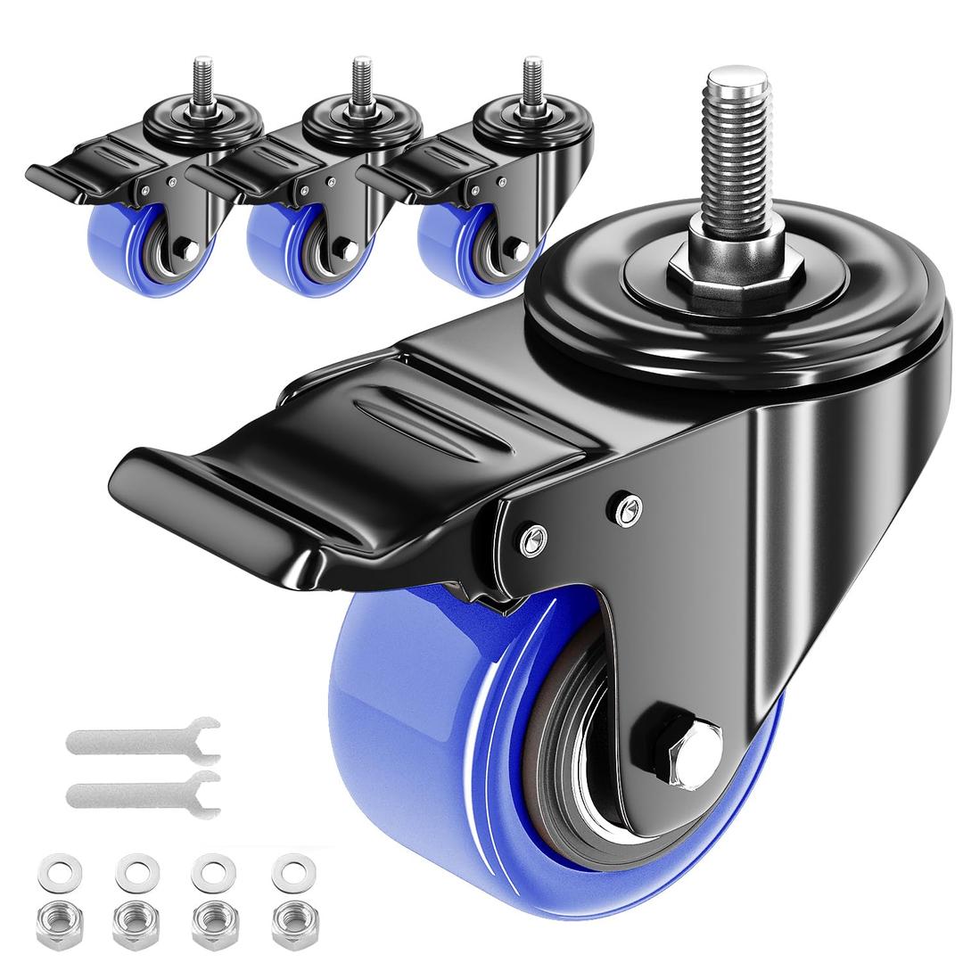 Stem Caster Wheels 2 inch Heavy Duty, Swivel Threaded Stem Mount Casters Set of 4 with American Size UNC 1/4"-20 x 1