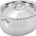 Bialetti 6-Quart Nonstick Aluminum Pasta Pot with Strainer Lid and Handles, PFOA-Free Nonstick Oval Cooking Pot and Lid, Silver (Stainless Steel)