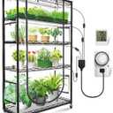 JESLED Indoor Greenhouse with Grow Light, 3FT Full Spectrum 5000K LED Light for Seed Starting, Tiered Lighting Control, Built-in Timer & Thermo-Hygrometer, Rolling Metal Plant Stand (35.4x13.8x70 in)