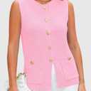 PRETTYGARDEN Women's 2026 Spring Sweater Vest Sleeveless Button Down Knit Cardigan Tank Tops Summer Business Casual Outfits (Pink, M)