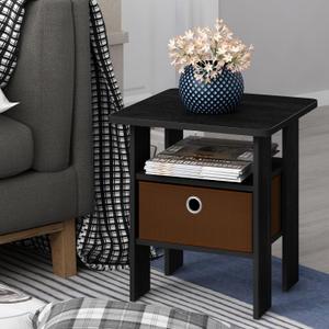 Furinno Andrey 3-Tier Square Side Table with Storage Bin, Dark Americano, 1-Pack, 3-Tier with Bin