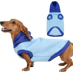 Hoodie for Small Dogs-M - Blue Cozy Pet Sleeveless Sweater | Spliced Hooded Vest,Soft & Warm Sweatshirt with Leash Hole for Easy Walk, Fall Winter Clothes Indoor Use (MChest 20.9")