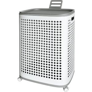Laundry Basket with Wheels & Lid, Rolling Clothes Hamper for Laundry Room, College Dorm, Bathroom, Bedroom - Ventilated Plastic Storage Basket with Handle, White (Large)
