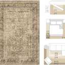 FMFUNCTEX 8x10 Washable Area Rug Brown Vintage Neutral Distressed Large Non Slip Carpet for Living Room Bedroom Soft Low Pile Indoor Mat Retro Floral Throw Rug for Dining Room Kitchen Office Nursery