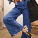 Sidefeel Womens Wide Leg Embroidered Jeans High Waisted Stretchy Straight Leg Loose Fit Ankle Denim Pants, Size 4(Blue)