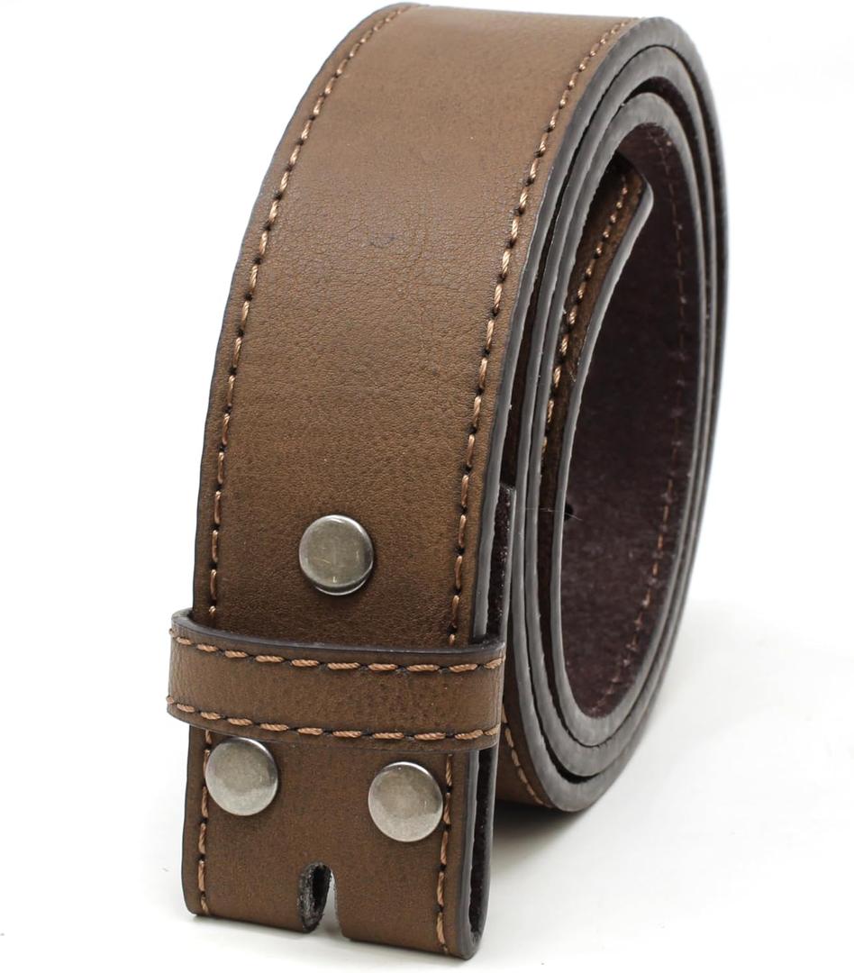 BC Belts Leather Belt Strap with Vintage Distressed Texture 1.5" Wide with Snaps and without Buckle (Medium (32-34" Waist), Dark Brown)