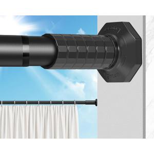 Tension Curtain Rod 51-168In (4.25-14Ft), Extra Long Outdoor Curtain Rod No Drilling for Window Patio, Adjustable Heavy Duty Curtain Rod Room Divider,Tension Rod Diameter 1.26" Never Rust,Black