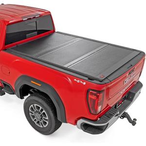 Rough Country Hard Low-Profile Tri-Fold Tonneau Cover for Chevy Silverado & GMC Sierra 2500HD & 3500HD (20202025) - Low-Profile Aluminum Truck Bed Cover, Fits 6'9" Bed w/Rail Caps