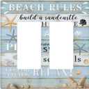 Decorative Outlet Covers Beach Rules Starfish Rustic Blue Grey Wood Board 2 Gang Wall Plate Double Rocker Decora Light Switch Cover Plate Jumbo Dual Electrical Faceplate GFCI Plug (2-Gang Rocker /4.6 x 4.5 IN)