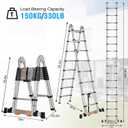 DEZEX Telescoping Ladders 16.5FT A Frame Ladder, Adjustable Folding Extension Ladder, with Anti-Slip Balance Bar & Wheel, Multi-Purpose Collapsible Ladder for Home, Outdoor Work, 330 lbs Capacity