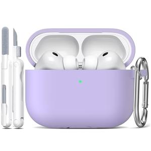 R-fun for AirPods Pro 3 Case (2025), Soft Silicone Protective Case Cover Compatible with Apple AirPods Pro 3rd Generation (USB-C Cable) for Women Men with Cleaning Kit and Keychain, Banana Violet