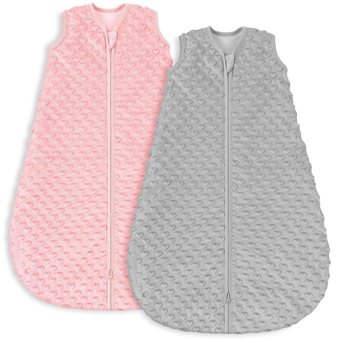 Yoofoss Fleece Baby Sleep Sack 6-12 Months with Plush Dots, TOG 1.5 Baby Wearable Blanket with 2-Way Zipper, Cotton Toddler Sleep Sack Fleece (Medium)