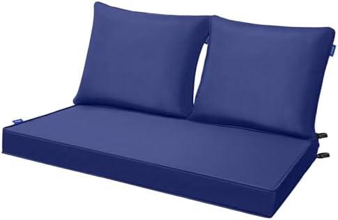 Outdoor Loveseat Cushion Set 44'' x 24'', Outdoor Cushions for Patio Furniture with Fastness Cover, Water Repellent Outdoor Seat Cushion and Couch Back Cushions for Bench, and Swing (Solid Dark Blue)