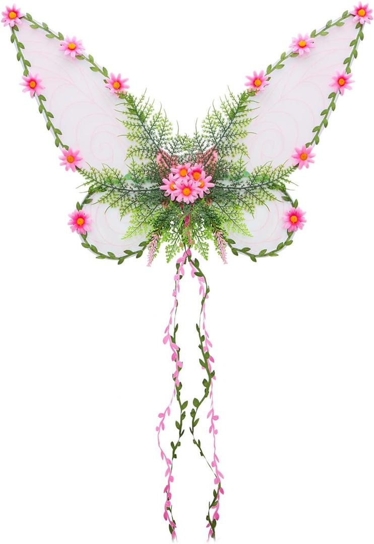 Fairy Wings for Women Butterfly Wings Nature Flower Fairy Wing Dress Up Party Favor Halloween Costumes (One Size, Pink)