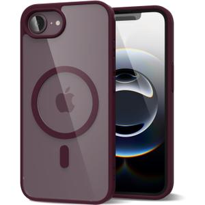 oakxco for iPhone 17e 16e Case Clear Magnetic Compatible with Magsafe, Cute Thin Slim Transparent Anti-Yellow Acrylic, Hybird Hard Plastic & Silicone Girly Mag Safe Case for Women Men, Burgundy Maroon