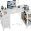Lufeiya White L Shaped Computer Desk with Drawers & Storage Shelves, 47 Inch Corner Reversible Desk with Power Outlet for Home Office Bedroom, L-Shaped Teen PC Desks with Fabric Drawer, White, 47.2"