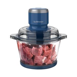 La Reveuse Food Processor,Electric Food Chopper with 7-Cup (1.7L) Glass Bowl, 4 Bi-Level Blades for Chopping,Grinding,Mincing,Whisking,Meal Prep,300W,Blue