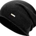 100% Wool Slouchy Beanie, Warm Beanie Hats for Women Breathable Knitting Skull Beanies Cap for Spring Fall Winter (sparkle Black)