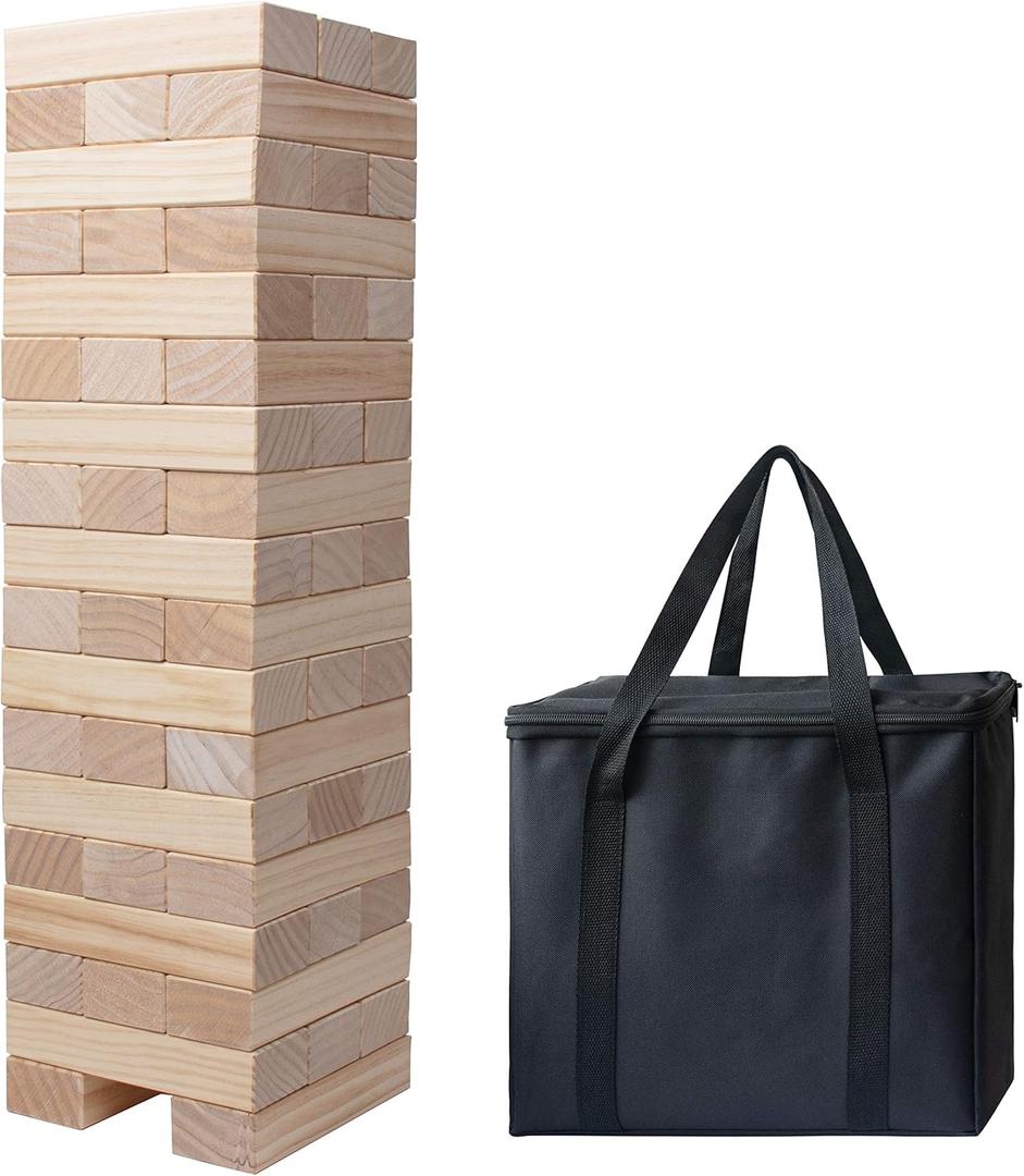 PetGirl Giant Tumble Tower, Pine Wooden Topple Game Classic Block Stacking for Kids/Adults/Family, 54 PCS (Stack from 1.77Ft to Over 4Ft)