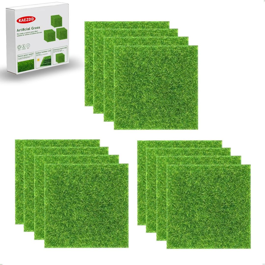 12 Packs 6 X 6 Inch Fake Grass Decor for Crafts, Artificial Grass for Miniature Ornament Projects, Model Turf Grass for DIY Fairy Garden Accessories and Decor Kit