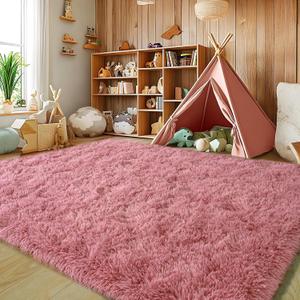 6x9 Fluffy Fuzzy Area Rug for Living Room Bedroom, Ultra Soft Large Living Room Rugs, Non Slip Thick Shag Rug for Dorm, Kids Girls Boys Rug for Home Decor Aesthetic, Cameo Pink