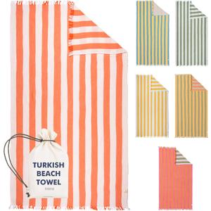 Cabana Striped Gauze Turkish Beach Towel - Large 36 x 69 | Quick Dry Beach Towel Blends Retro Style with Everyday Beach Comfort | Sand Free Design for a Clean, Carefree Day in The Sun (Coral)
