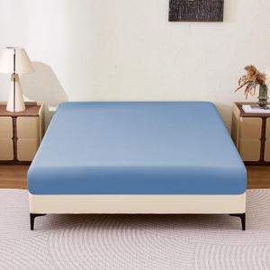 Amazon Basics Soft Fitted Sheet, Lightweight Bottom Sheet, 14-Inch Deep Pocket, Durable and Long Lasting, Easy Care, Queen, Blue, Pack of 1