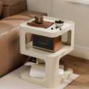 XIV Side Table, Small End Table, Modern Nightstand, Accent Bedside Table, 3 Tier Night Stands, Metal Bed Side Table for Living Room Bedroom Outdoor Entryway, No Assembly Required (Off White, Square)