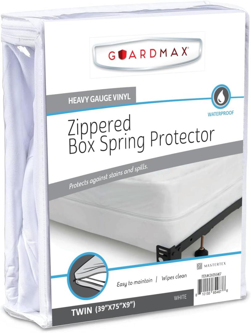 Guardmax Heavy Duty Vinyl Twin Zippered Box Spring Encasement - Waterproof & Breathable Mattress Protector - Comfortable, Soft, and Noiseless Zippered Bedding - Dust Mite Proof (39 x 75 x 9)