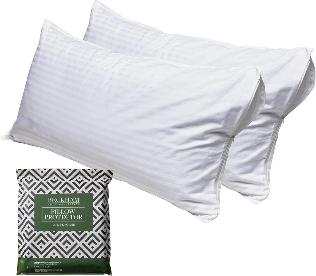 Beckham Hotel Collection King Size Pillow Protector 2 Pack with Zipper, Soft and Breathable Cotton Pillow Protector Covers