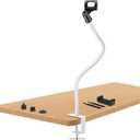 Gooseneck White Microphone Stand Desk Mic Stand Arm Long 20.5'' Sturdy Adjustable Microphone Holder Clip On Mic Holder Flexible Mike Stand Clamp Podium Mic Stand For Podcast Mount Traveling