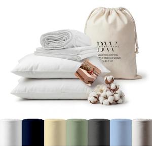 100% Cotton Percale Queen Sheet Set 2 Sheets and 2 Pillowcases White