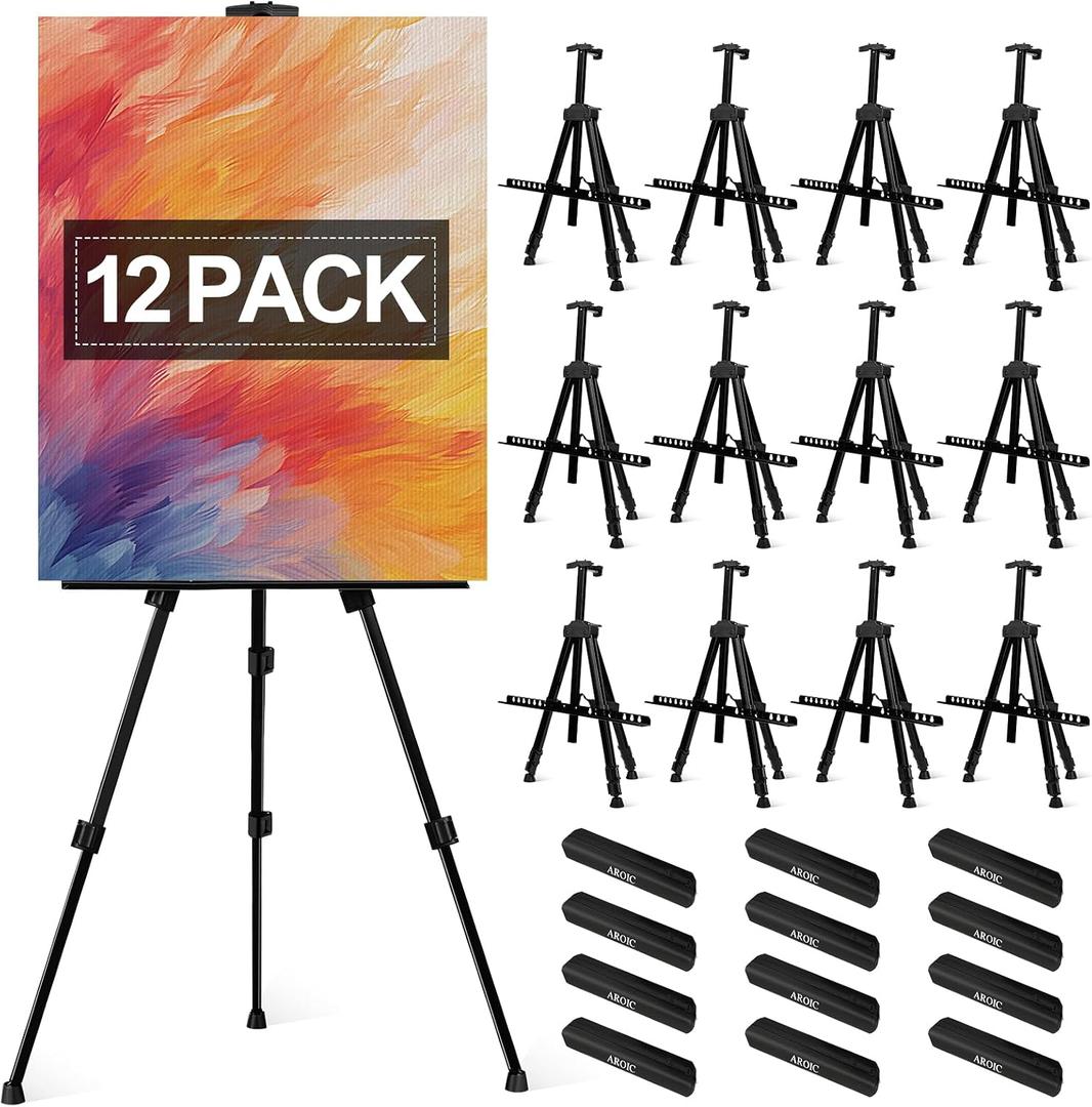 AROIC Art Painting Artist Easel Stand, Painting Display Easel Stand,Portable Adjustable Iron Tripod Display Stand with Bag, Height from 20 to 66 in for Table-Top/Floor Drawing and Displaying(12 Pack)