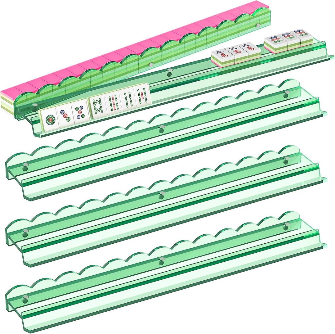 20-Inch Acrylic Mahjong Racks with Pushers - Extra Long Clear Magnetic Mahjong Pushers Set of 4, Fits 1.2''&1.5" Large Tiles for American Mahjong Game Nights, Ergonomic & Durable (translucent green)