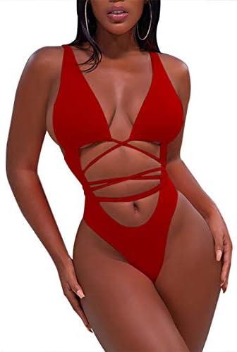 Sovoyontee 2025 Women's Sexy Cheeky One Piece Swimsuits High Cut Thong Bikini Bathing Suit Monokini Size S