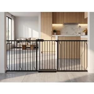Heavy Duty Baby & Dog Safety Gate, Extra Wide 85.8-90.5 Inch,Black Metal, Pressure Mounted No Drilling Pet Gate for Large Openings