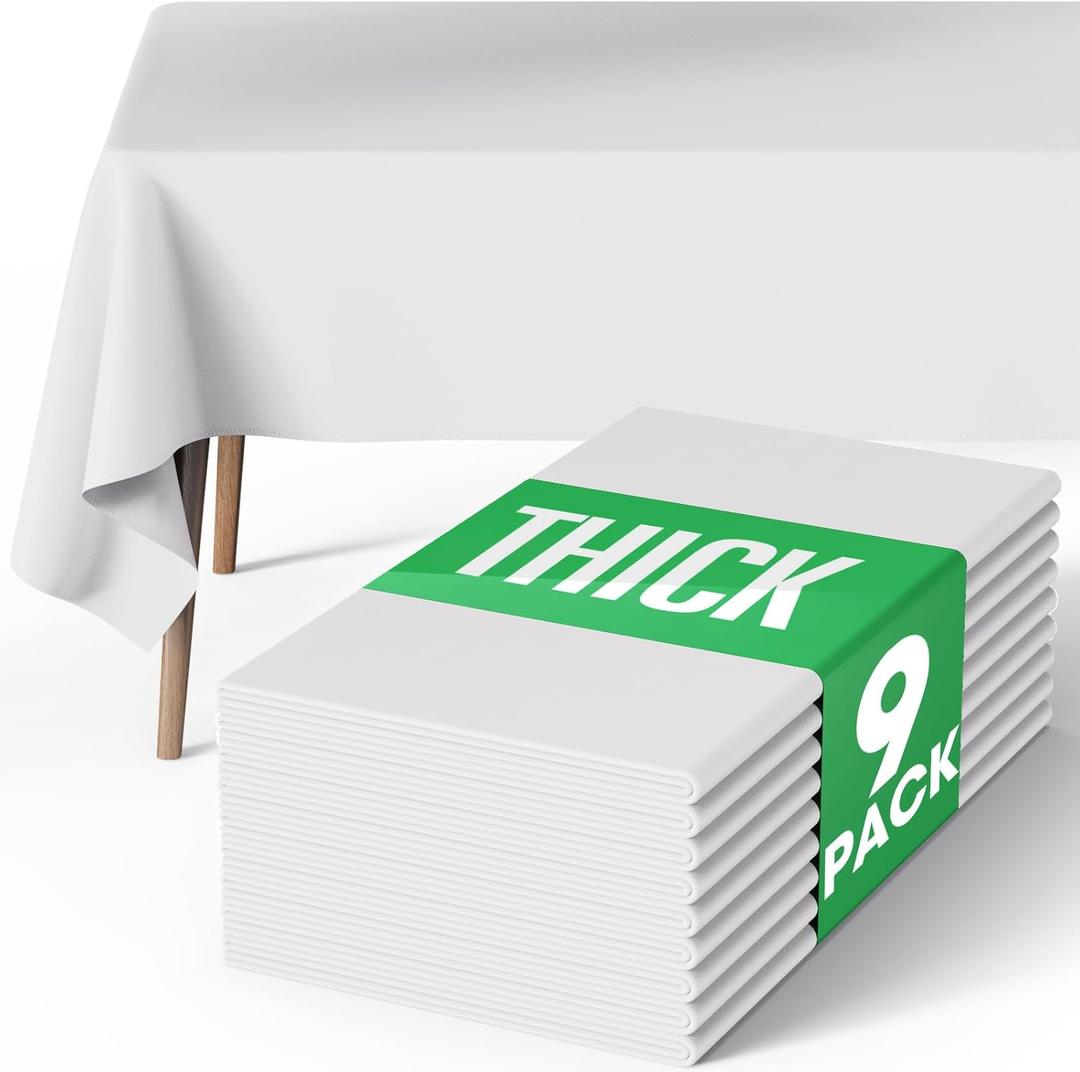 Pureegg Rectangle Table Cloth 60" x 84"  Durable Polyester Tablecloth Offers Reusable & Washable Protection, Ideal for Outdoor Party, Picnic, Wedding, Banquet and Birthday, 9 Pack, White