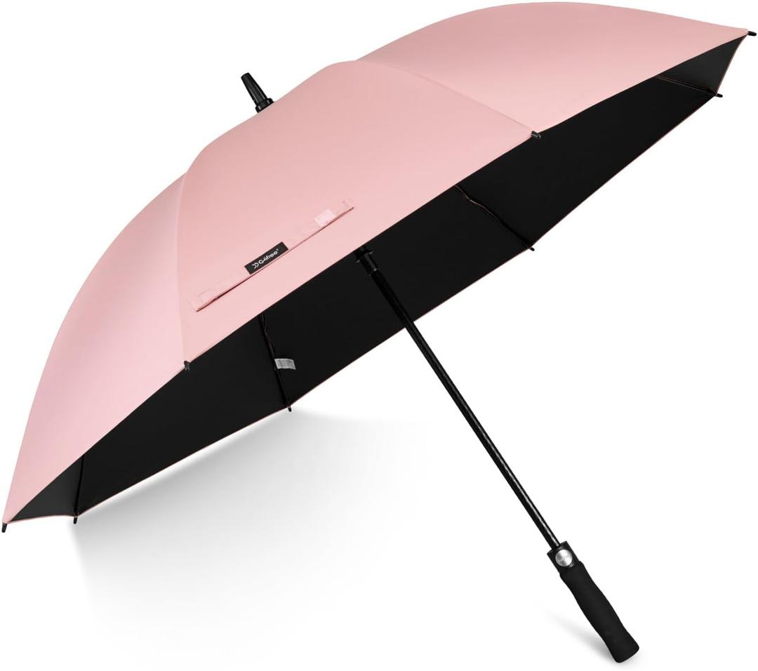 G4Free 54/62 Inch Windproof UV Protection Golf Umbrella Extra Large Silver Coated Automatic Open Stick Long Umbrella (Dusty Rose/Black)