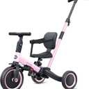 Newyoo Toddler Tricycle,Toddler Bike,Birthday Gifts and Toys for 1-3 Year Old Boys and Girls, Trike with Push Handle, Backrest and Safety Belt, Balance Bike, TR007, Pink